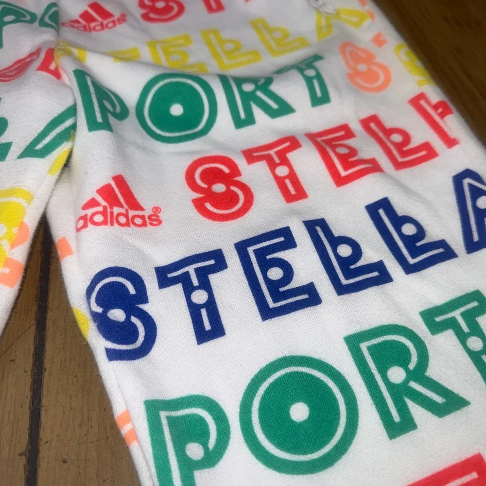 Adidas StellaSport Kids Joggers White Multicolor Logo Print Sweatpants AI8587 XS